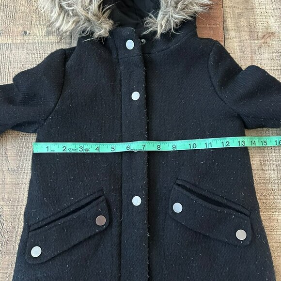 Faux Fur Hooded Black Coat With Snap Buttons & Pockets - Picture 2 of 10